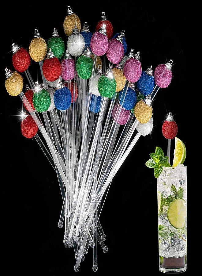 Iceyyyy 36 Pcs Christmas Glitter Ball Drink Stirrers-Reusable Round Top Christmas Stir Sticks-Colorful Swizzle Sticks for Home Holiday Cocktails Party Coffee Bar Juices Shop - Image 1